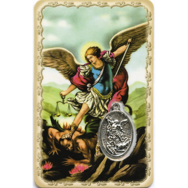 Carte médaille métal avec prière de saint Michel