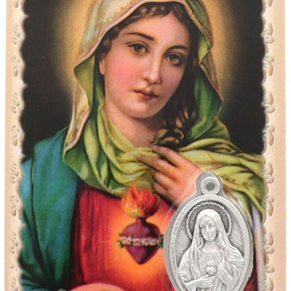 Carte médaille métal avec prière au Cœur Immaculé de Marie