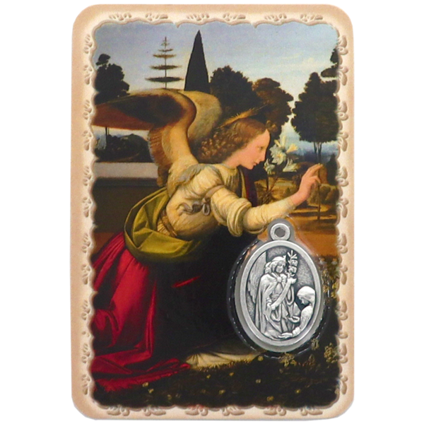 Carte médaille métal avec prière de saint Gabriel