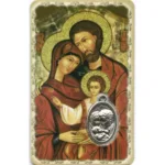 Carte médaille métal avec prière de la sainte Famille