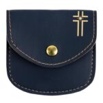 Pochette à chapelet en cuir, croix couleur or (plusieurs coloris)
