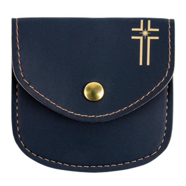Pochette à chapelet en cuir, croix couleur or (plusieurs coloris)