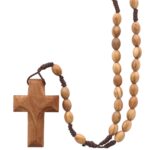 Chapelet sur corde, grains ovales en bois d’olivier